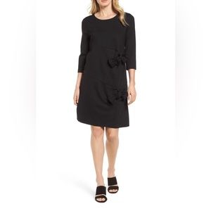 NWOT Halogen Black Bow Tie Detail Knee Length Dress 3/4 Sleeve Size Large